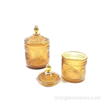 2021 Hot Sale gespoten kleurrijke glazen kaarspot met deksel met gouden rand / konb
